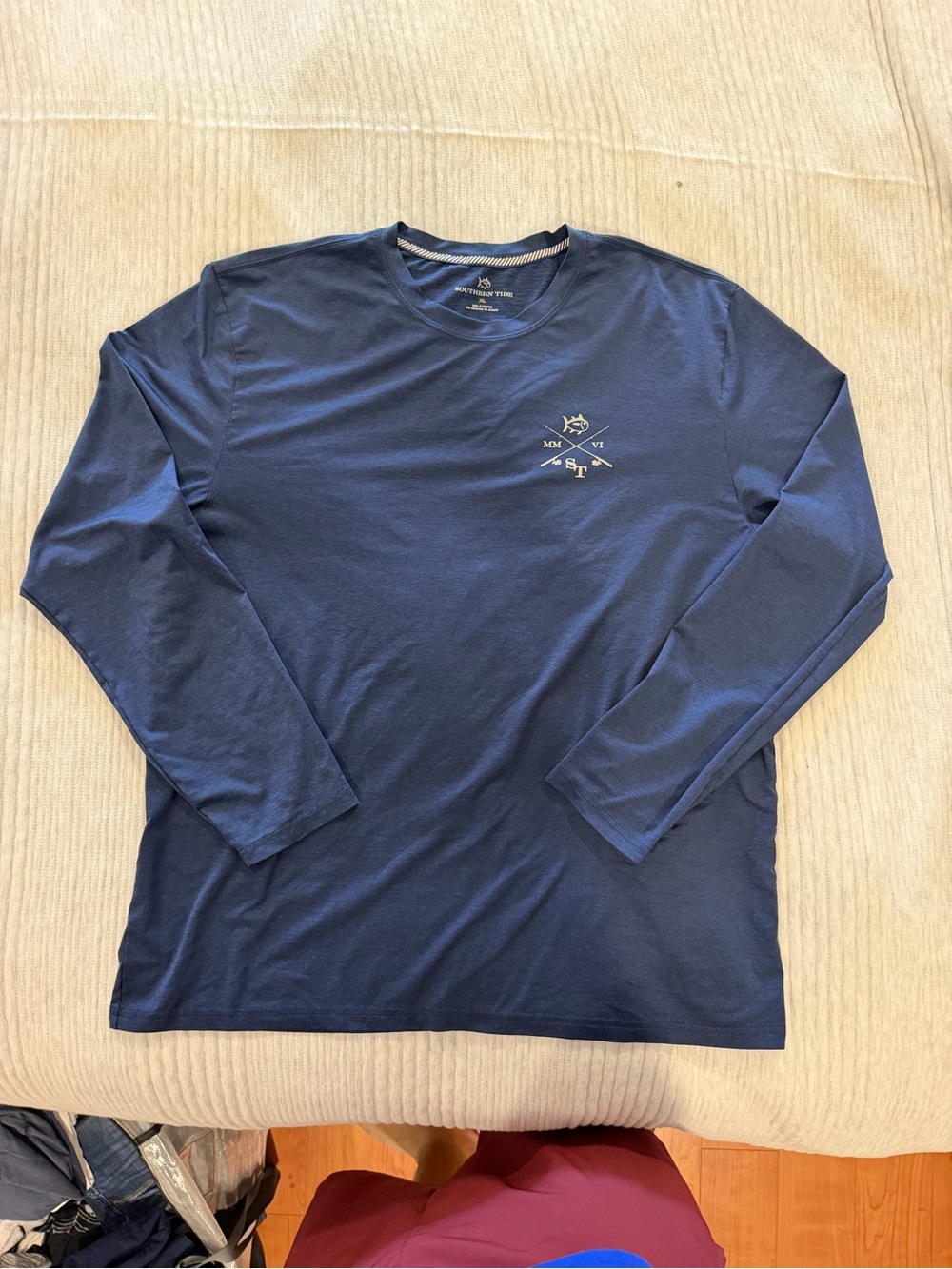 Southern Tide Navy Long Sleeve Men's Tee with Subtle Chest Logo